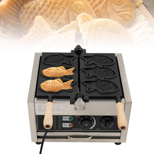 3Pcs Commercial Taiyaki Fish Waffle Maker 1500W Electric Nonstick Fish-Shaped Waffle Baker Machine for Family, Restaurants, Food Stores