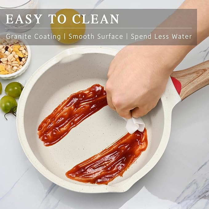 VINCHEF Sauce Pan Set with Lid 10PCS, 3 White Non Stick Cooking Pots Induction pot sets, Saucepan Set with Silicone Tools and Pot Protectors, PFAS and PFOA Free (2QT+3QT+4QT)