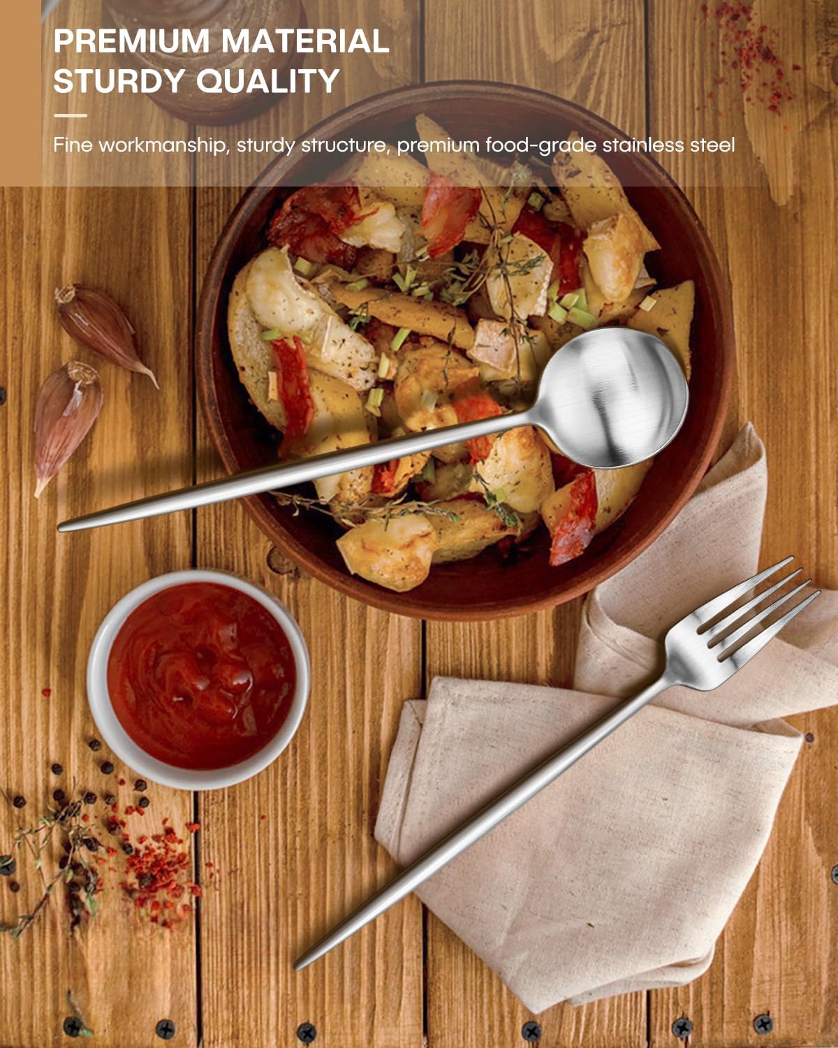 60-Piece Silverware Set for 12,Ollex Food-Grade Stainless Silver Flatware Set Include Spoons Forks Knives Matte Utensil Cutlery Set,Satin Finished & Dishwasher Safe