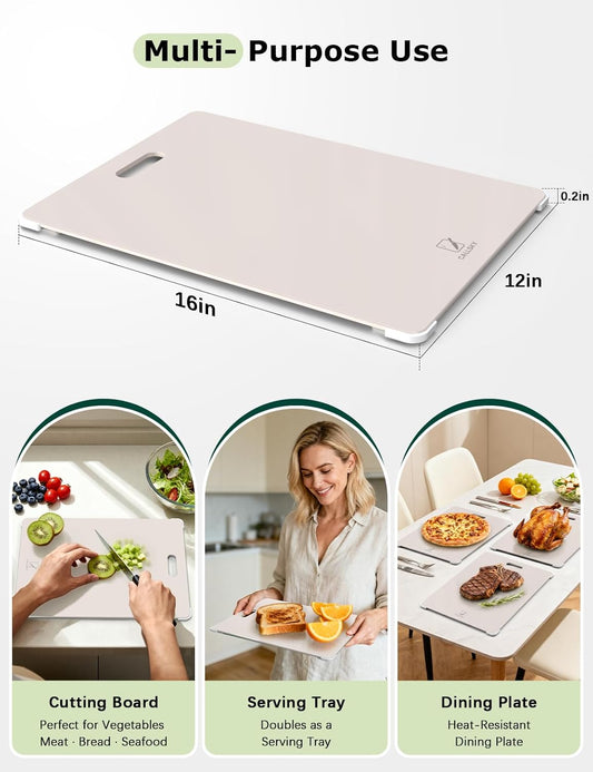 Tempered Glass Cutting Board Set, Large 16"x12" Glass Cutting Board for Kitchen with 4 Non-Slip Feet,Heat & Shatter Resistant Glass Cutting Board Dishwasher Safe, Perfect Kitchen Gift & Decor - Beige