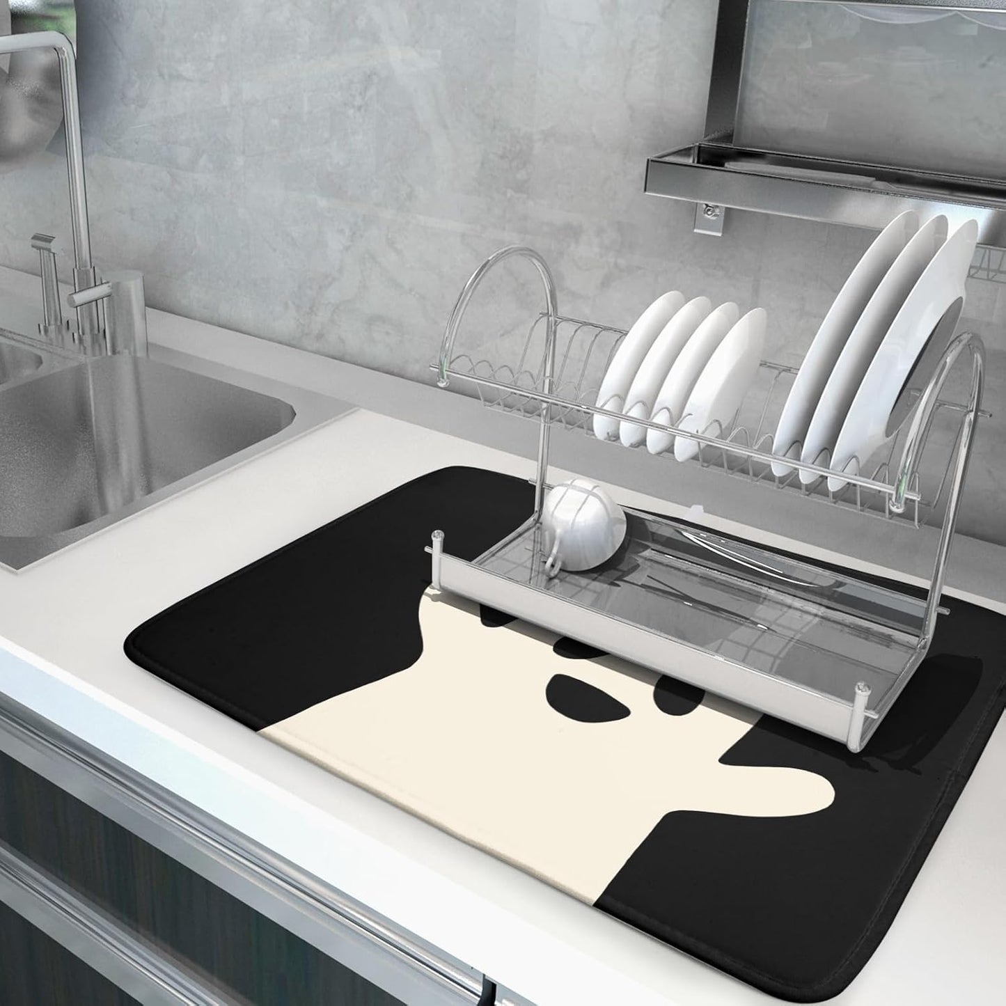 Halloween Ghost Spooky Festival Drying Mats - 18x24 Inch, Large Microfiber Dish Rack Mat Drainer Pad, Washable Absorbent