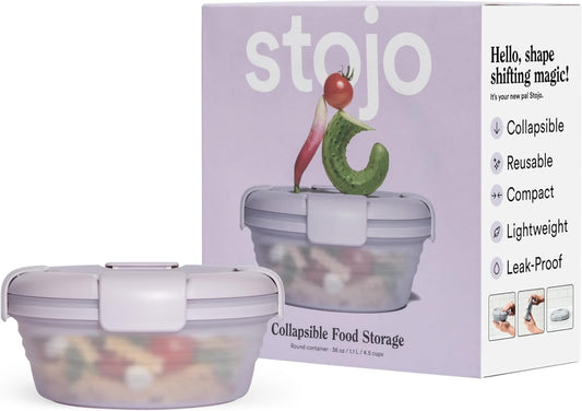 STOJO Collapsible Bowl - Translucent Lilac, 36oz - Reusable Silicone Bowl for Hot and Cold Food - Perfect for Travel, Meal Prep, To-Go Lunch, Camping & Hiking - Microwave & Dishwasher Safe