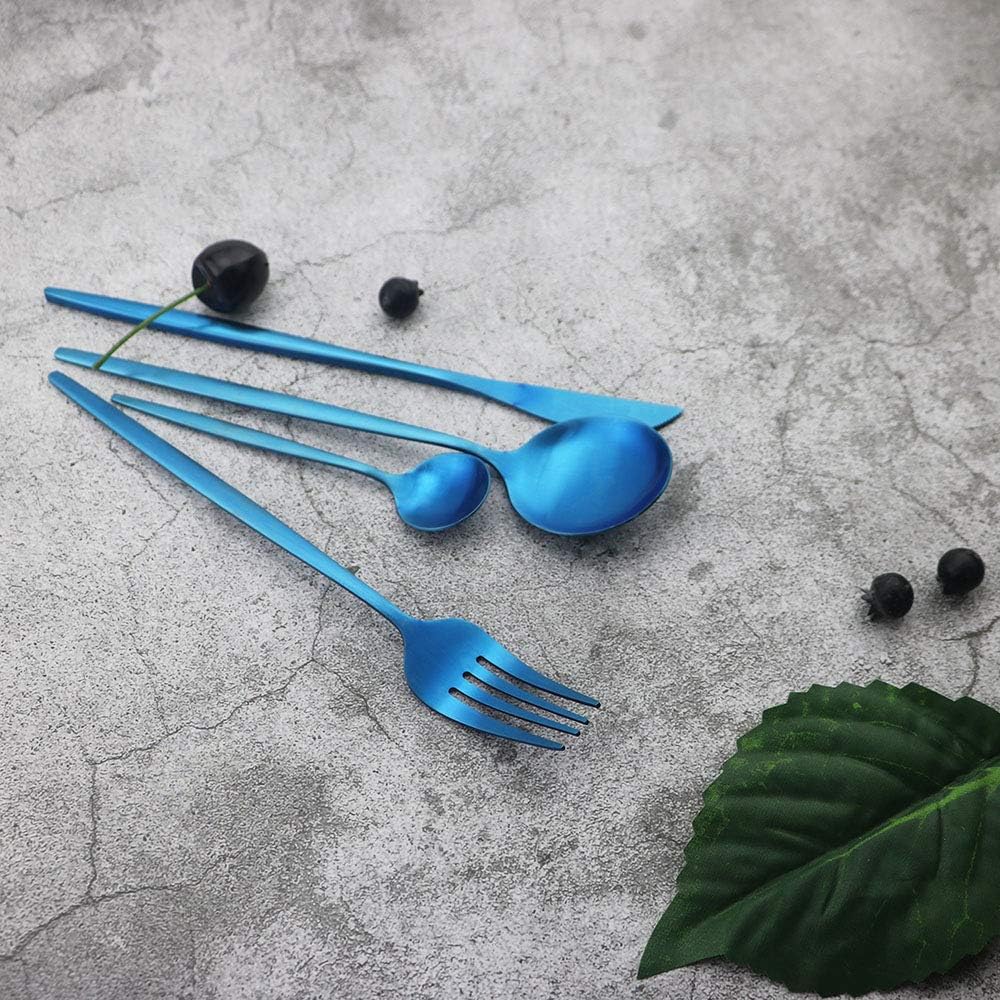 JASHII Silverware Set, 24-Piece Stainless Steel Flatware, Kitchen Utensil Set for 6, Tableware Cutlery - Matte Blue, Dishwasher Safe