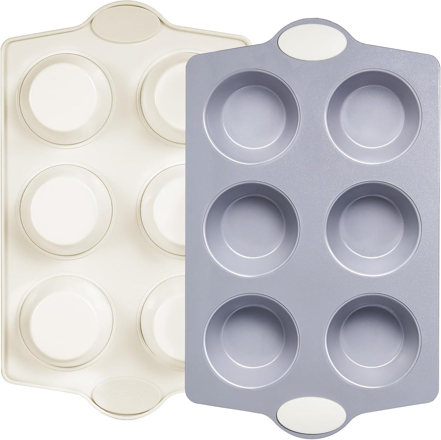 BRONYPRO 2-Pack Jumbo Ceramic Muffin Pans, 6-Cup Nonstick Aluminized Steel Cupcake Pans, Healthy Non-Toxic Ceramic Coating Muffin tin, Oven Safe to 500°F, Cream