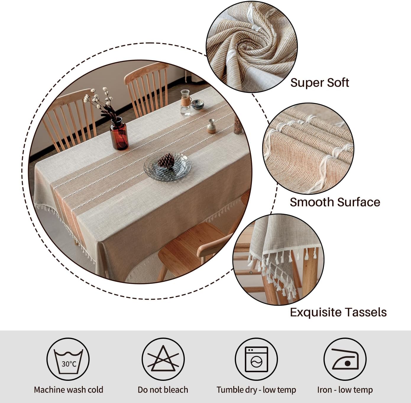 Deep Dream Tablecloths, Waterproof Table Cloth, Linens Wrinkle Free Anti-Fading, Rustic Table Cover Decoration for Kitchen Dinning Party (Rectangle/Oblong,55''x120'',10-12 Seats, Light Coffee)