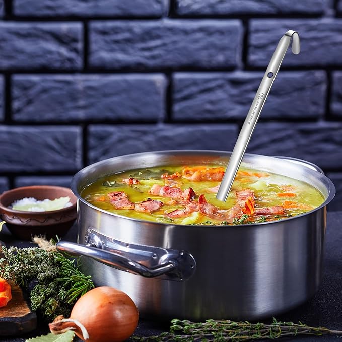 meekoo 3 Pieces Stainless Steel Ladle Soup Handle Ladle with Pouring Rim for Kitchen Cooking Soup Sauce(8 oz)