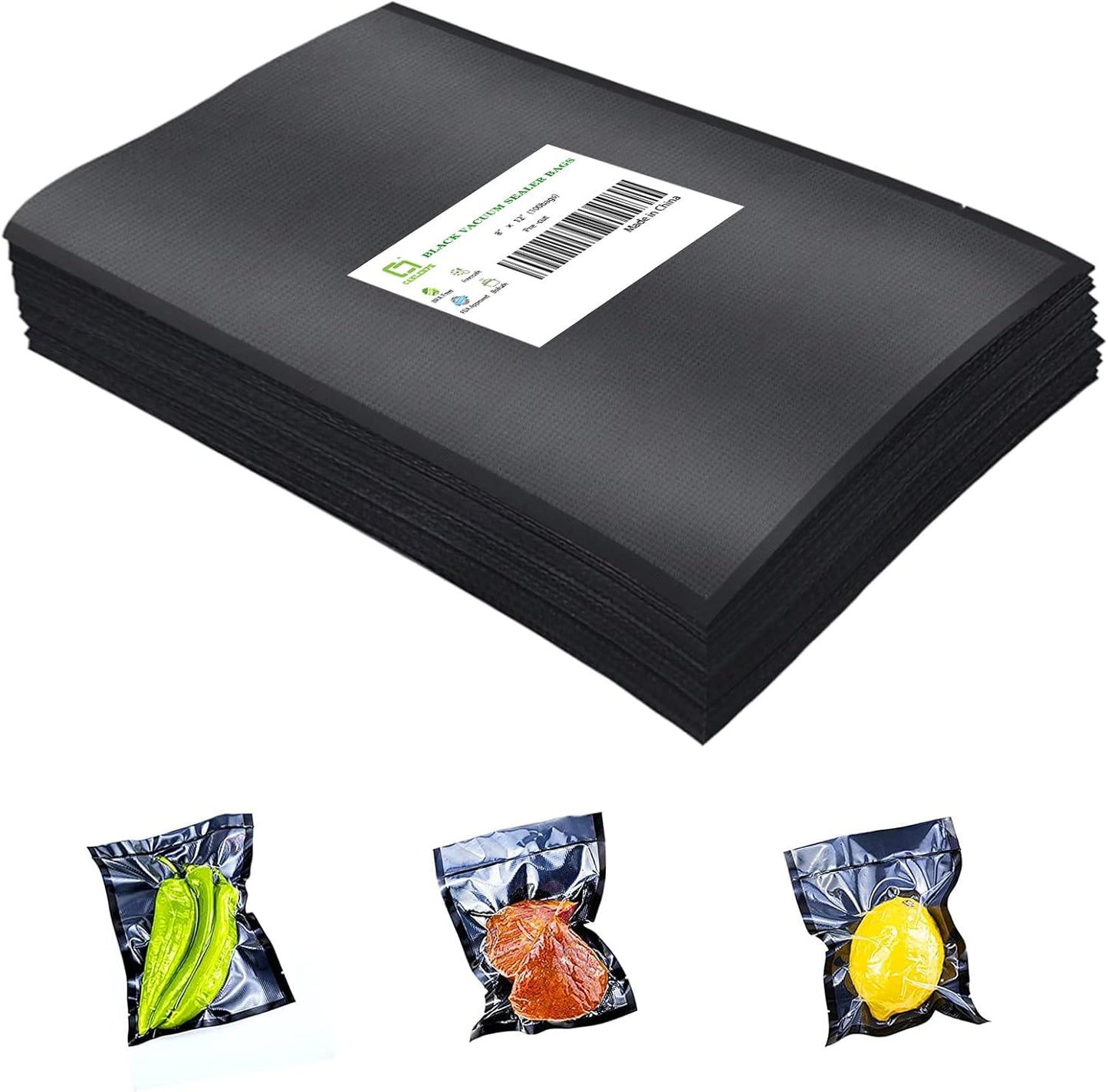 CANLENPK 8x12Inch/20x30cm Black Back and Clear Front Vacuum Sealer Bags,Precut Food Storage Bag,Seal Meal Snack Fruit Nut,Boil Steam Heat Freeze,Vacuum Sealable Bags(100PCS,Black Back)