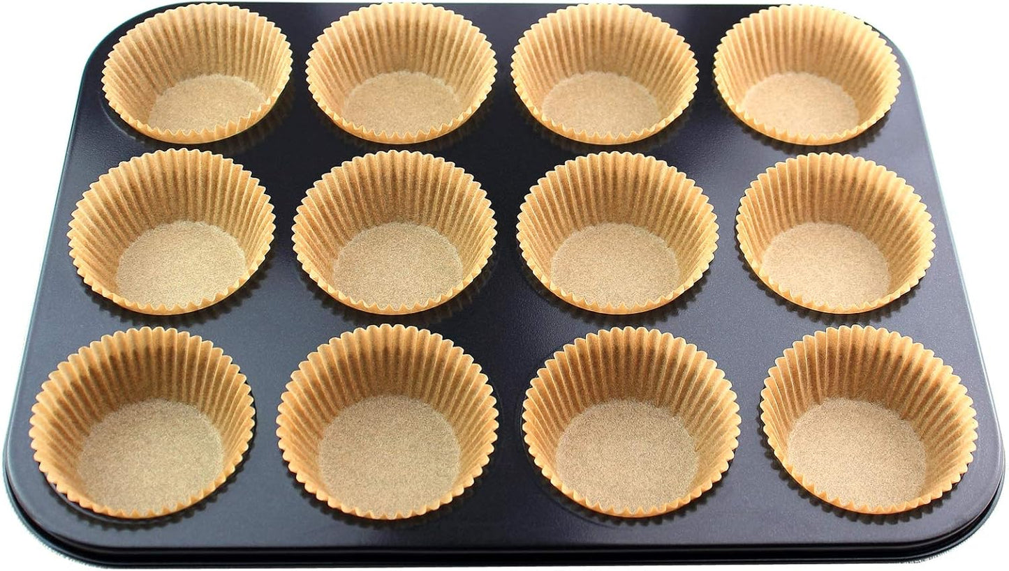 Eoonfirst Standard Size Baking Cups Food-Grade Greaseproof Paper Cupcake Liners 200 Pcs (Natural)