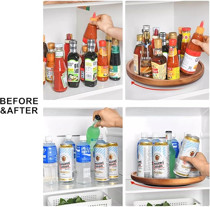 Acacia Wood Bathroom Vanity Tray Round Lazy Susan Organizer for Table Top Kitchen Sink Soap Tray Large Wooden Lazy Susan Turntable Kitchen Counter Perfume Rotating Tray for Bathroom Decor Accessories