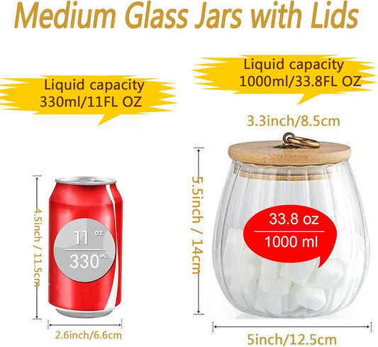Viovian 34oz Decoration Glass Jars with Wood Lids and Spoon Food Storage Canister Container for Coffee Nut Cookie Candy Sugar Medium Clear Vintage Glass Jar With Lid 1000ml