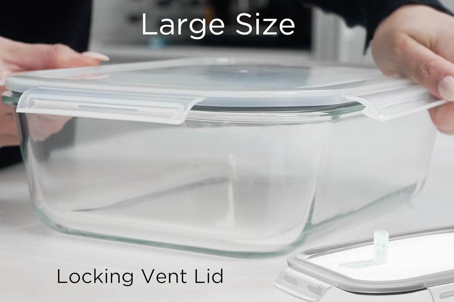 Razab 2700 ml / 92 Oz Large Glass Food Storage Containers with Vented Lids, BPA Free, Snap Locking Airtight & Leakproof Lids - Ideal for Baking, Casserole & Roasting - Freezer, Microwave & Oven Safe