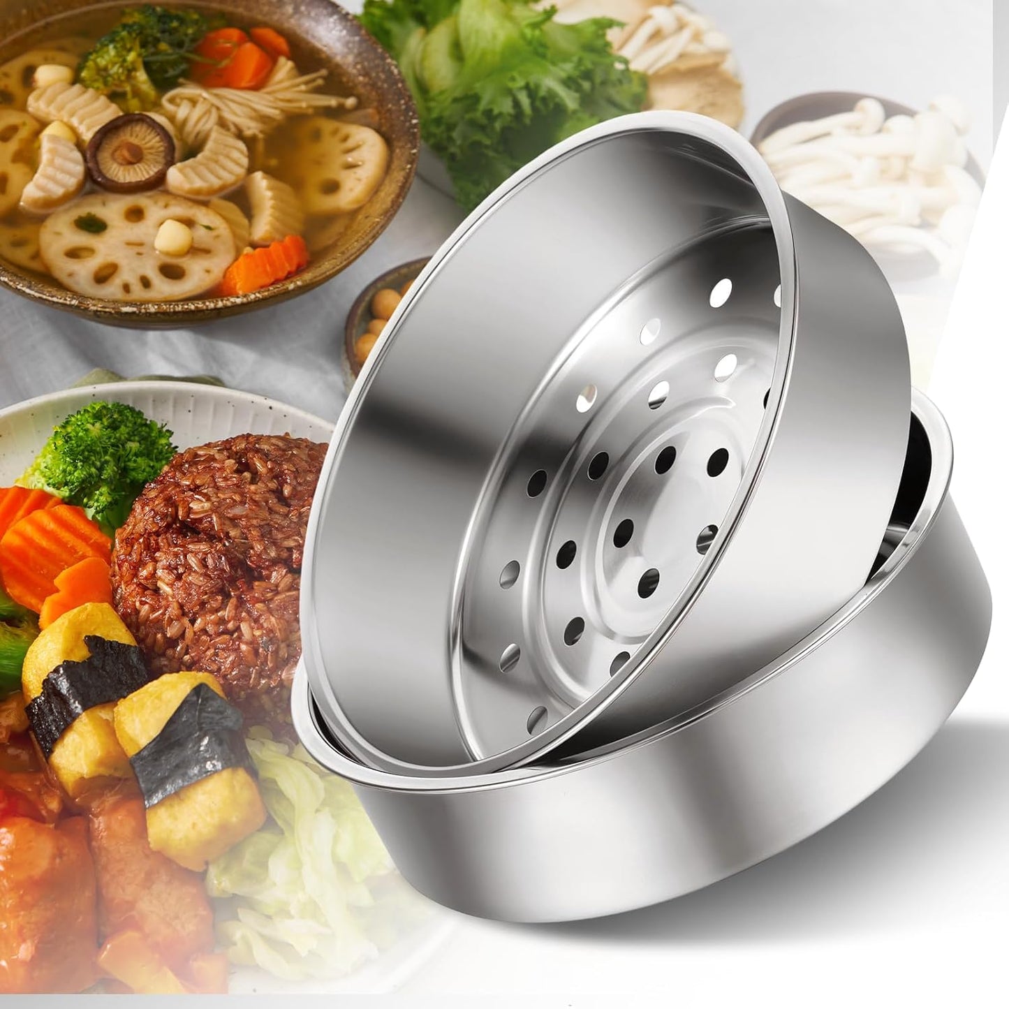 2Pcs Stainless Steel Steamer Pot Round Cooking Rack Food Steamer Basket Insert for Kitchen Dim Sum Dumplings Bun