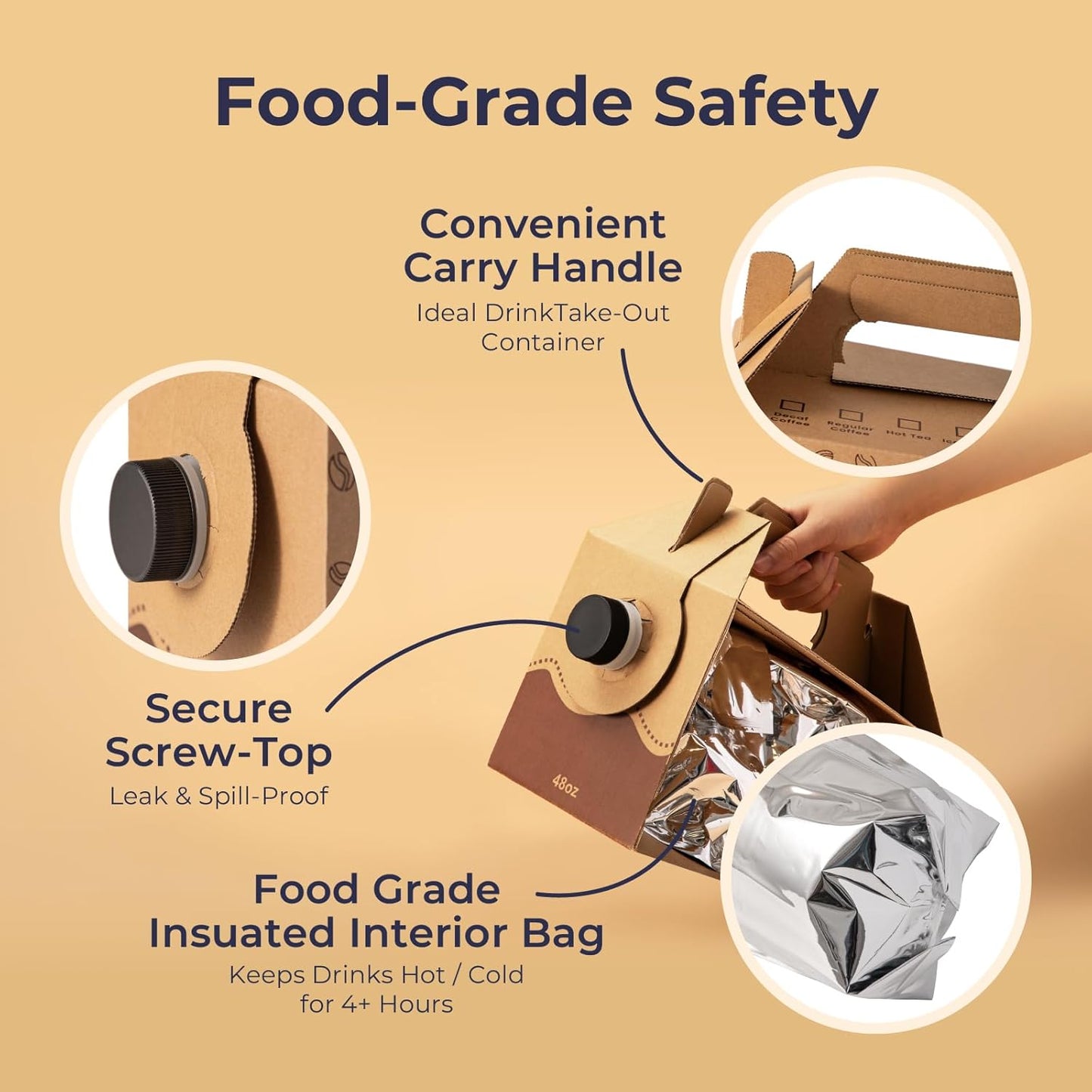 Fit Meal Prep 25 Pack 48 oz Disposable Coffee Dispensers with Handle, Insulated to Go Storage Containers, Portable Coffee Box Cold Hot Drink Dispenser Bulk for Party, Catering, Office, Take Out