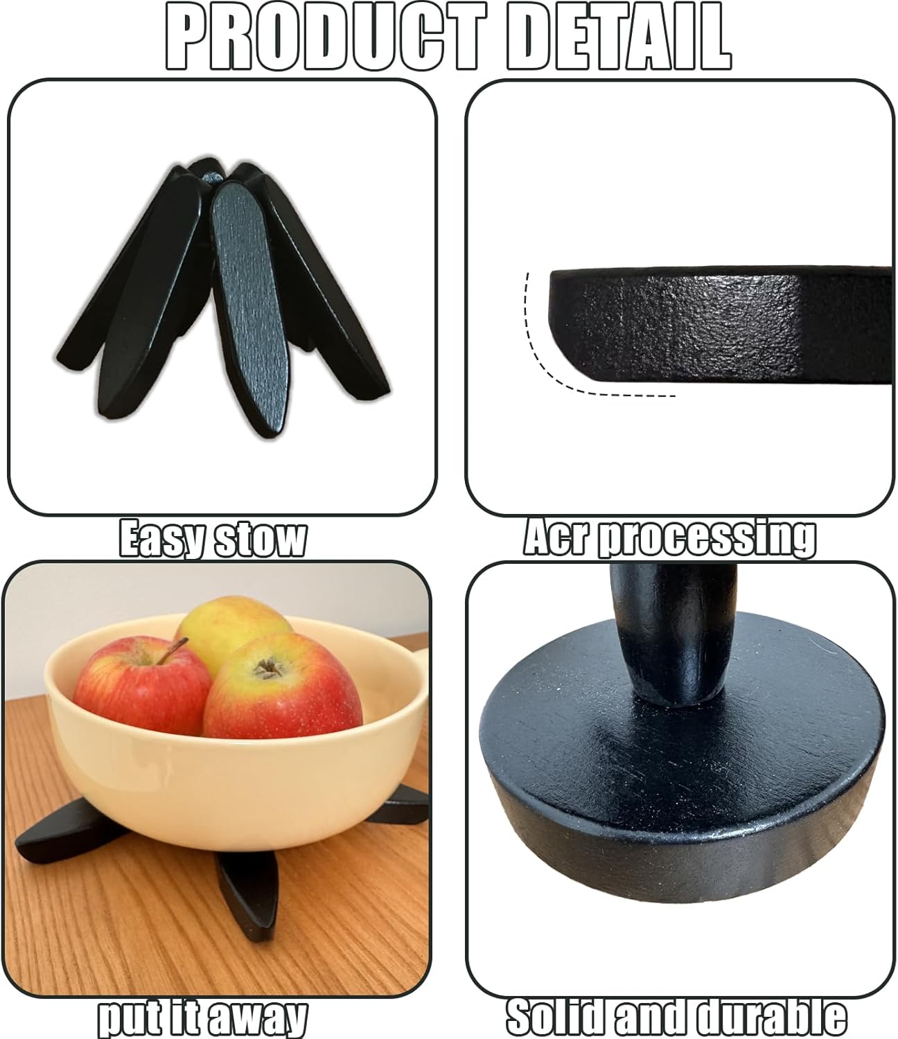 Wooden Trivets for Hot Dishes, Tree Shape Trivet Set, 4 Walnut Wood + 1 Stand stored Like a Christmas Tree,Foldable Kitchen Wooden Trivet,for Hot Dishes、Pot、Bowl、Teapot、Hot Pot Holder (Black)