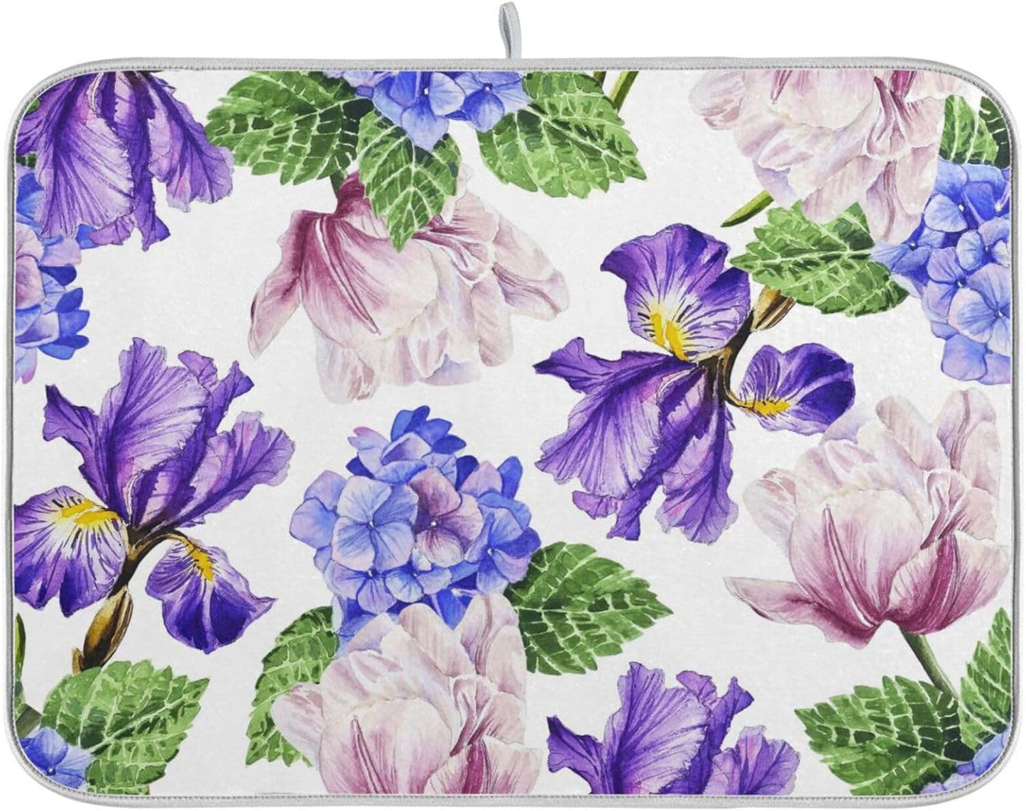 Watercolor Flowers and Hydrangeas Dish Drying Mat Super Absorbent Drying Mat 18x24 inch Large Dish Drying Mats for Kitchen Counter Dish Drying Pads Kitchen Drying Matt for Countertop