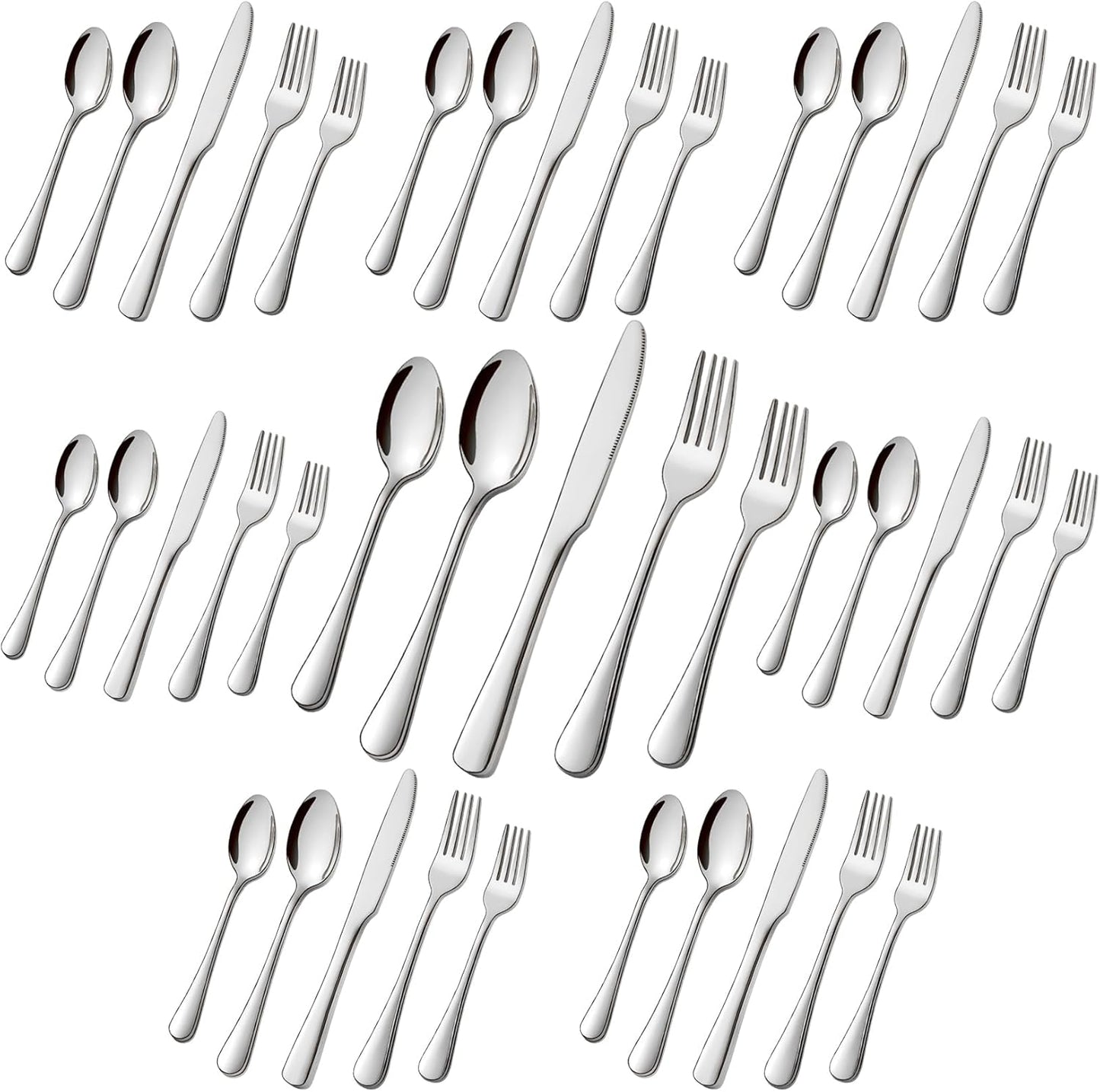 Stainless Steel Flatware Set - Forks, Knives, and Spoons for Home and Restaurant Kitchen - Rust Resistant Cutlery Utensils (160, Silver)