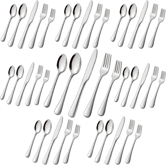 Stainless Steel Flatware Set - Forks, Knives, and Spoons for Home and Restaurant Kitchen - Rust Resistant Cutlery Utensils (160, Silver)