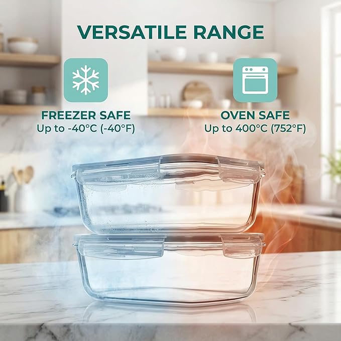 2 Pack 63oz Large Glass Storage Containers with Lids Big Airtight Glass Food Storage Containers for Storing food, vegetables or fruits, BPA Free, Freezer Dishwasher Oven Safe (gray)