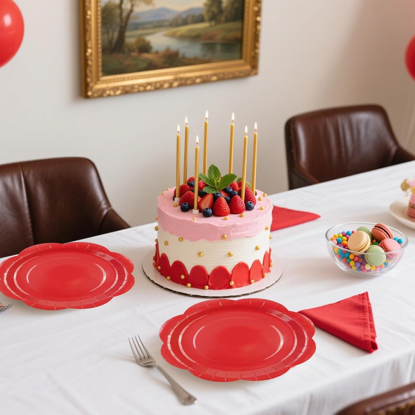 50 Pack Red Paper Plates 7 Inch, Disposable Scalloped Plates Cake Dessert Plate for Dinner Baby Shower Wedding Bridal Shower Birthday Party Supplies (Red, 7 inch)