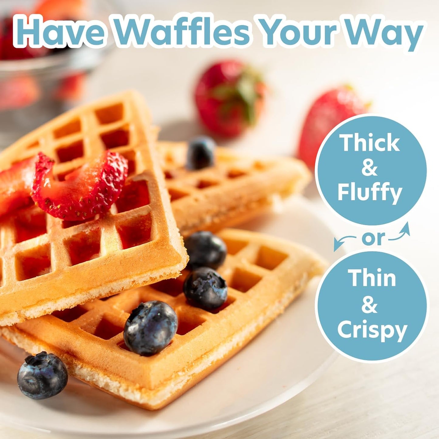 Waffle Maker by Cucina Pro- Griddle Makes 7 Inch Thin, American Style Waffles for Holiday Breakfast- NonStick Waffler Iron w Adjustable Temperature Control, Easy to Use Kitchen Essential, Xmas Gift