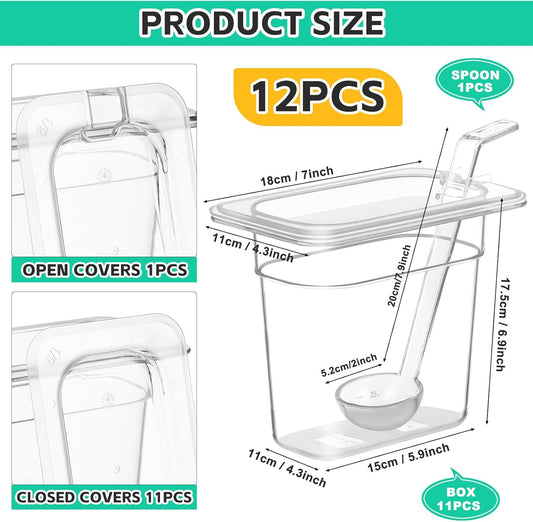 12 Pack Plastic Clear Food Pans with Lids, 1/9 Size 6'' Deep Commercial Stackable Polycarbonate Pans Hotel Food Storage Pan with 1 Pcs Spoon for Fruits Vegetables