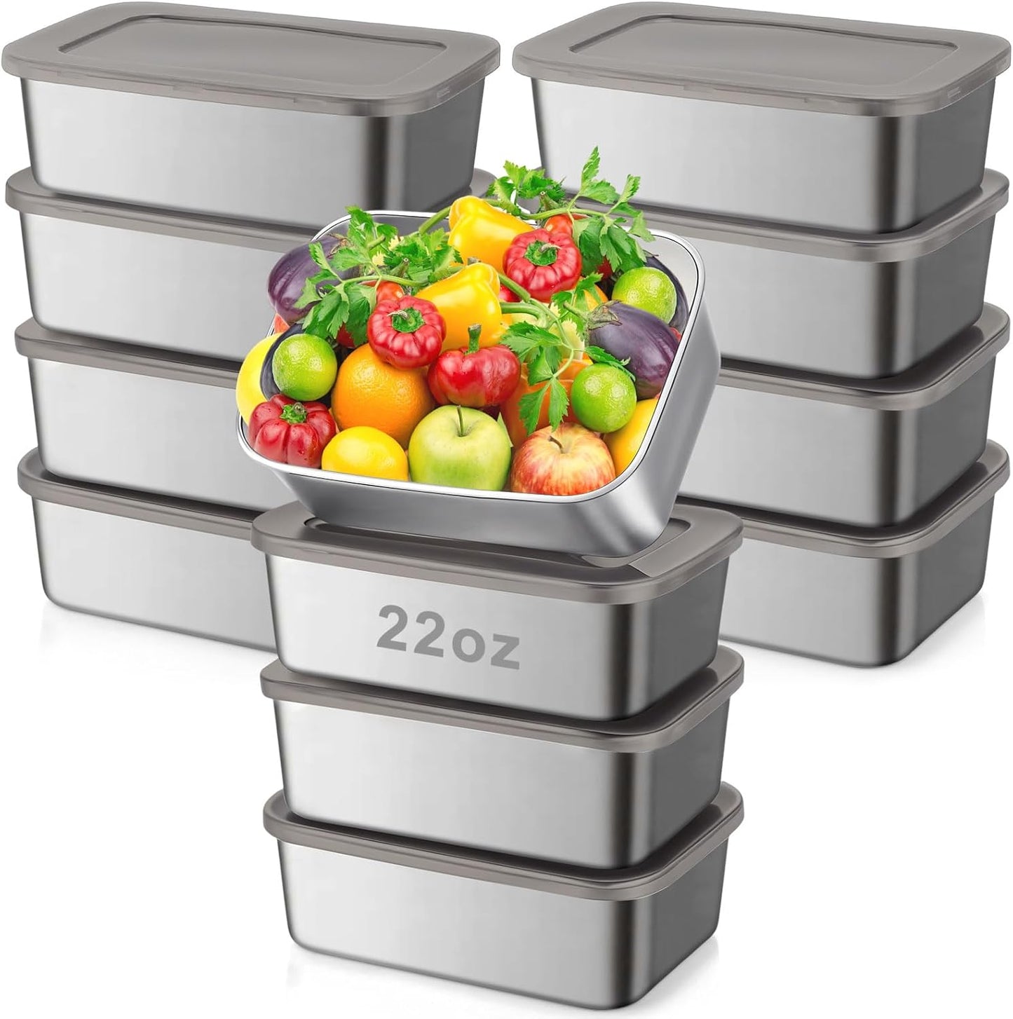 12 Pcs Stainless Steel Food Storage Containers with Lids, 22 oz Metal Freezer Containers, Lightweight Stackable Easy Open Reusable Meal Prep Box for Kitchen Picnic Oven Dishwasher Safe
