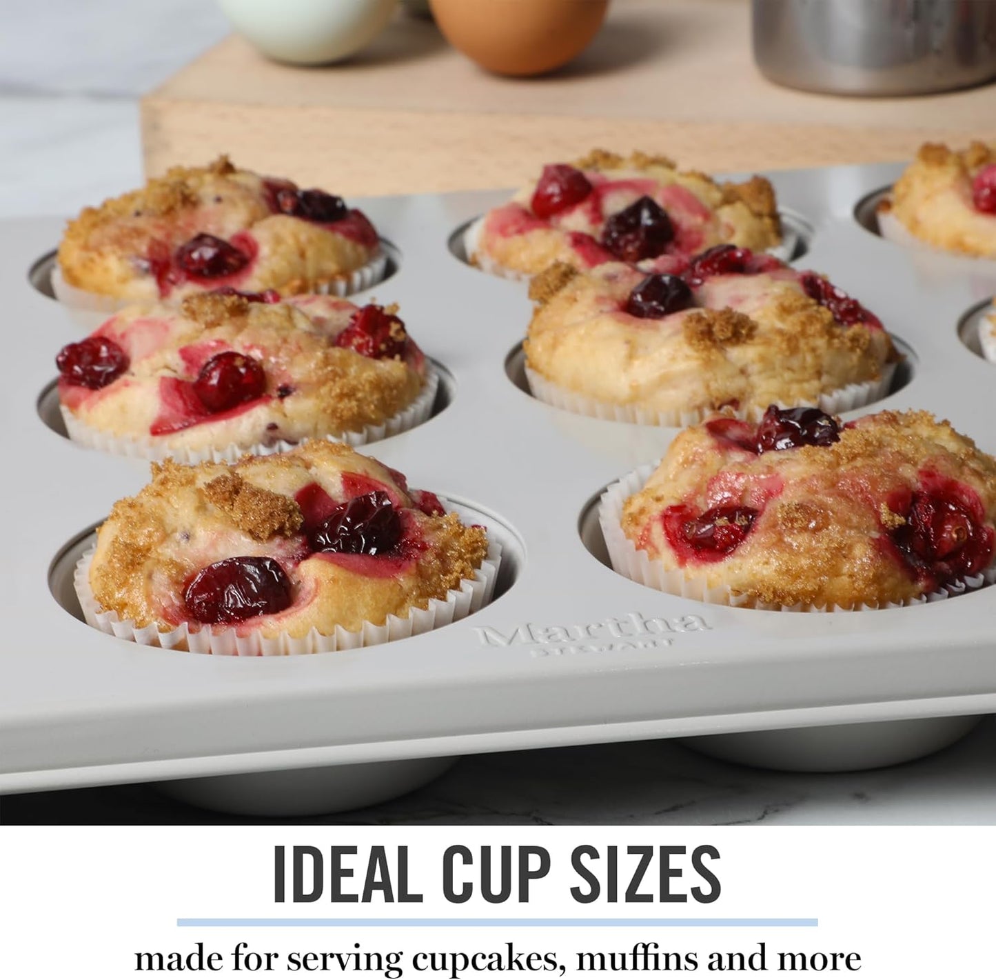 Martha Stewart Gallen 12 Cup Nonstick Carbon Steel Muffin/Cupcake Pan - Cool Grey