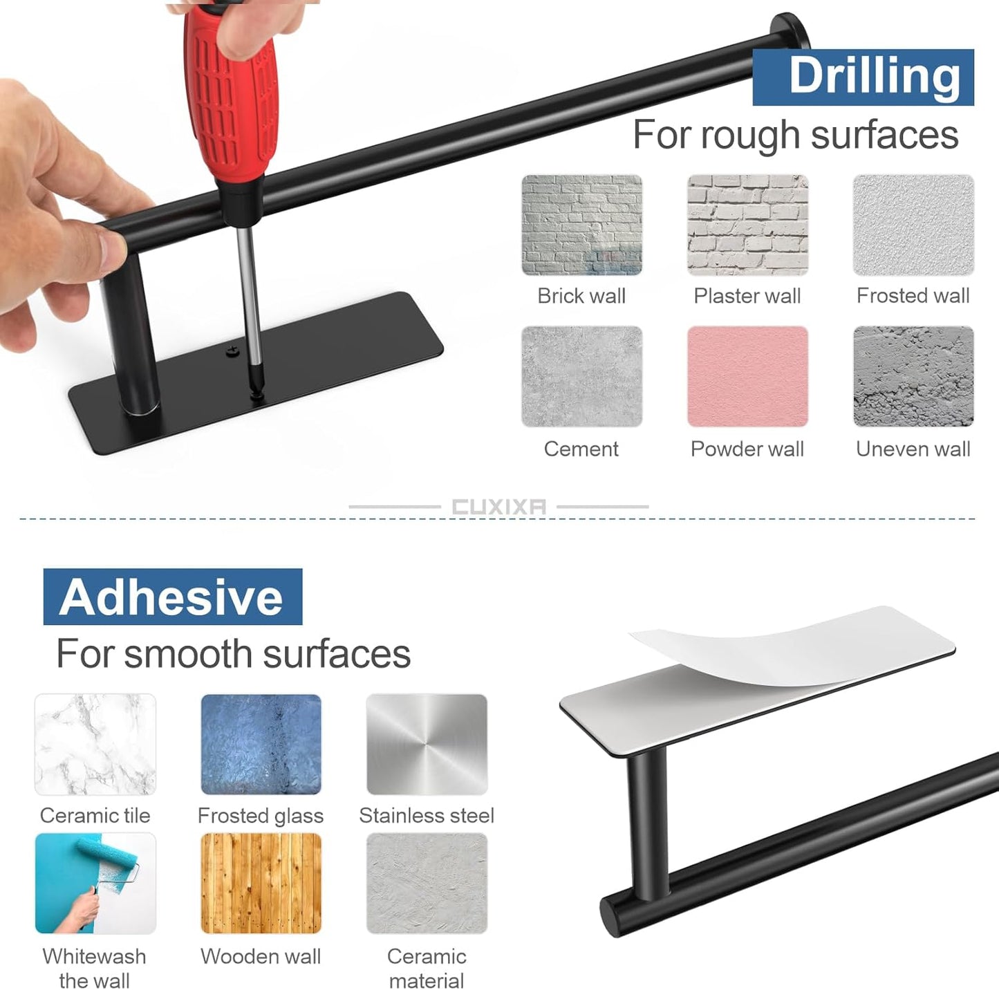 Paper Towel Holder Under Cabinet 2 Pack, Under Counter Paper Towel Holder Wall Mount with Self Adhesive and Screws for Kitchen, Bathroom, RV(Stainless Steel, Black)