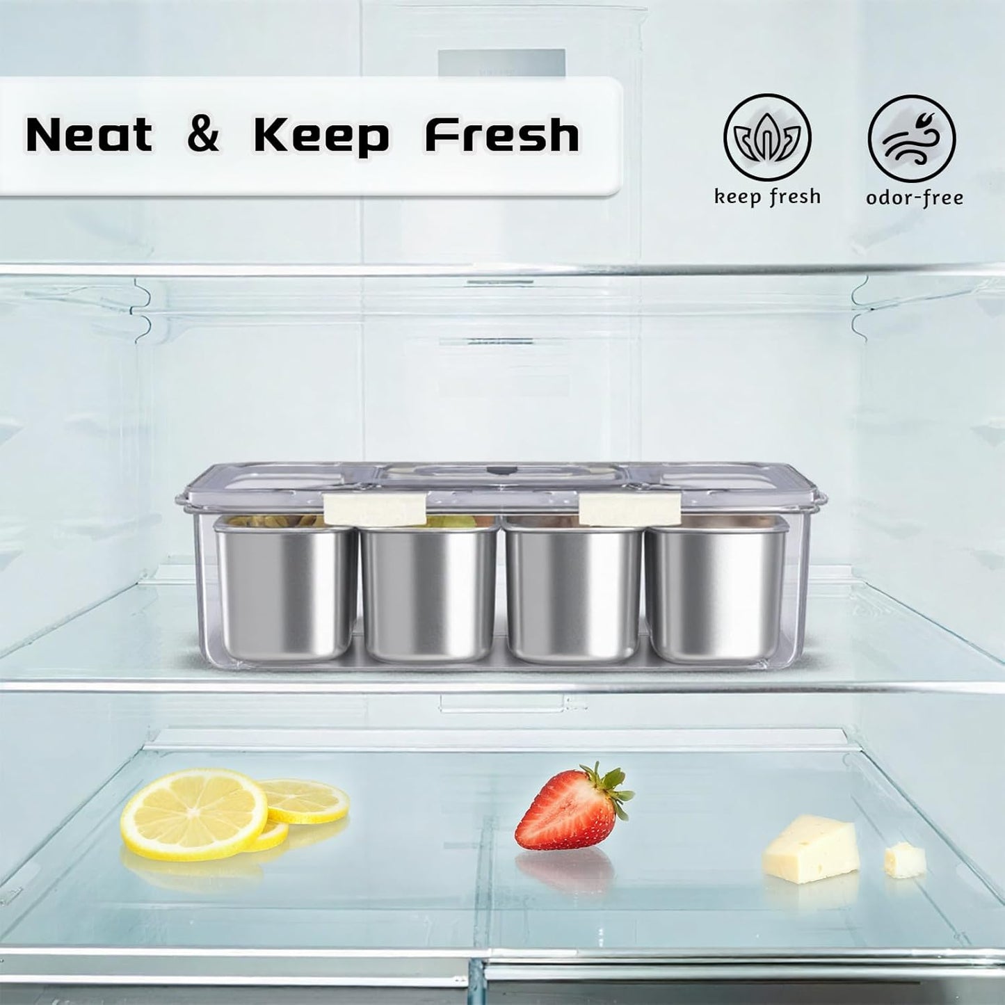 Stainless Steel Snack Containers with Lids, 8 Compartment Snacklebox, Portable Serving Snack Tray with Lid & Snack Organizer for Fruits, Nuts, Candy