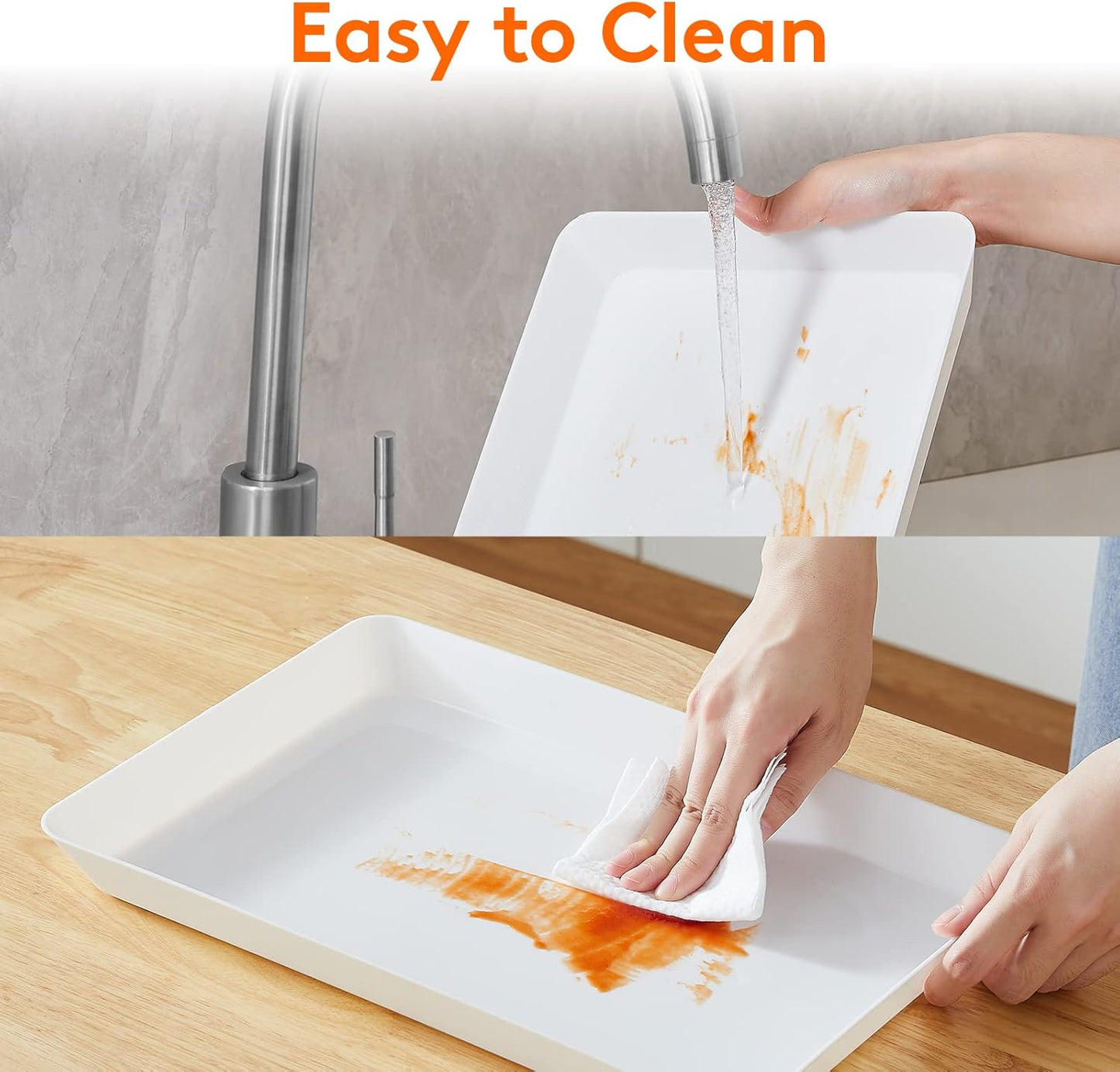 Lifewit Plastic Serving Tray for Party Supplies, 15" x 10" White Trays for Serving Food, Reusable Large Platter for Buffet, Fruit, Dessert, Snack, Veggie, Kitchen and Outdoor Use, Rectangle, 4 Pcs