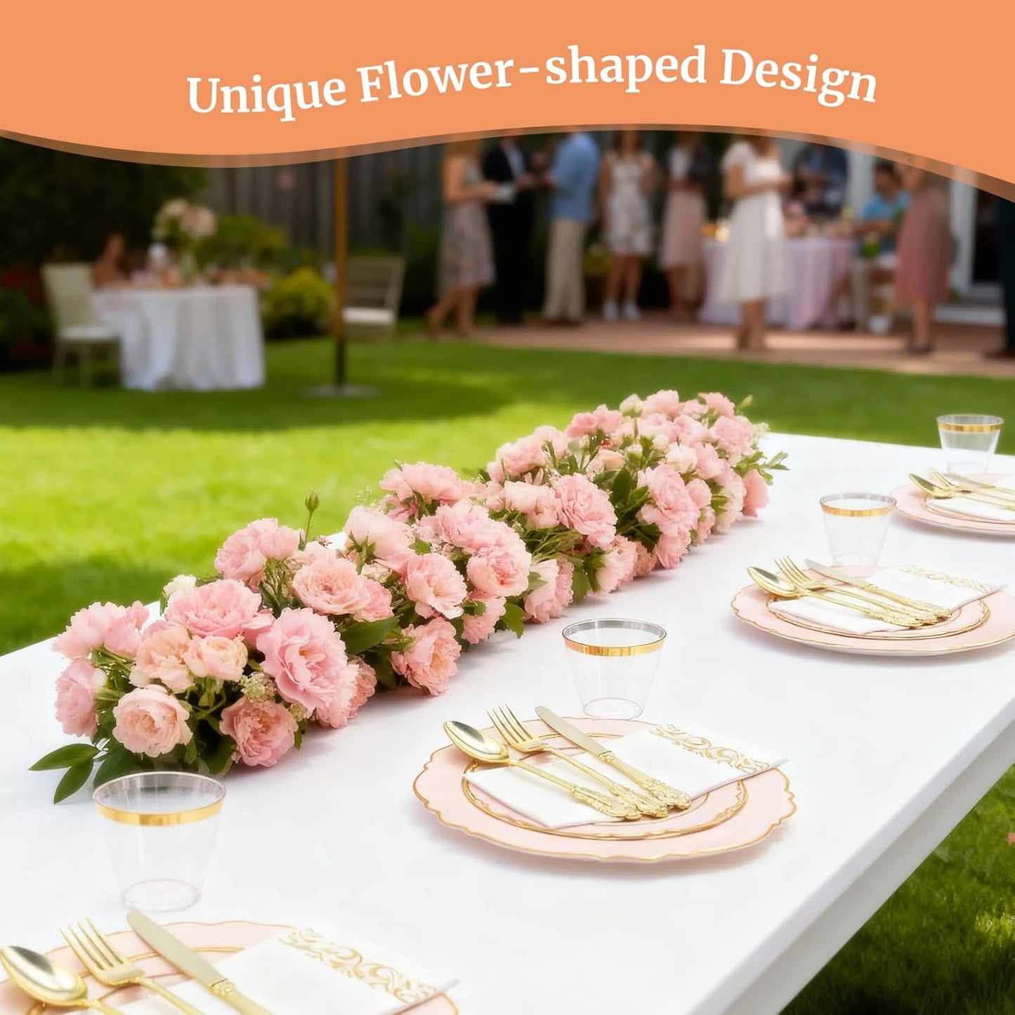 AIRE 175PCS Pink Gold Plastic Plates for Party, Dinnerware Sets for 25 Guests, Disposable Plastic Party Supplies Plates Cups Spoons Forks Knives Napkins for Wedding Birthday Baby Shower BBQ Parties