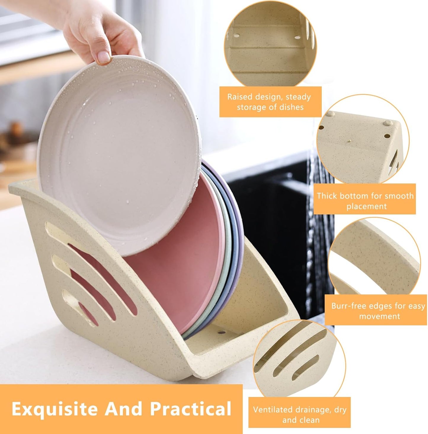 4 Pcs Paper Plate Holder,10 Inch Plastic Paper Plate Dispenser, Dinner Plate Organizer for Countertop, ReusablePlate Storage Rack for Kitchen Cabinet