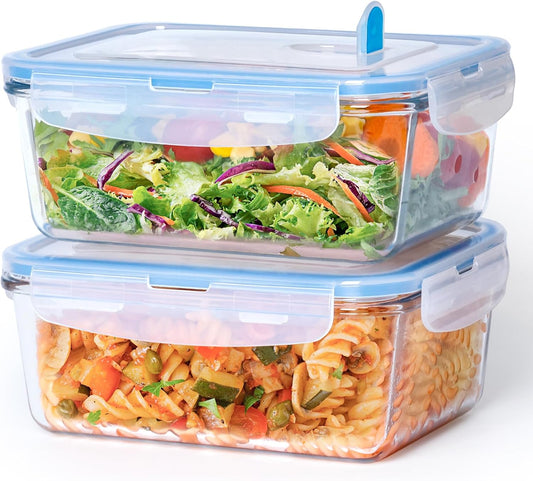 NUTRIUPS 1L Glass Food Storage Containers Set of 2, Rectangular Meal Prep Containers, Food Storage Containers