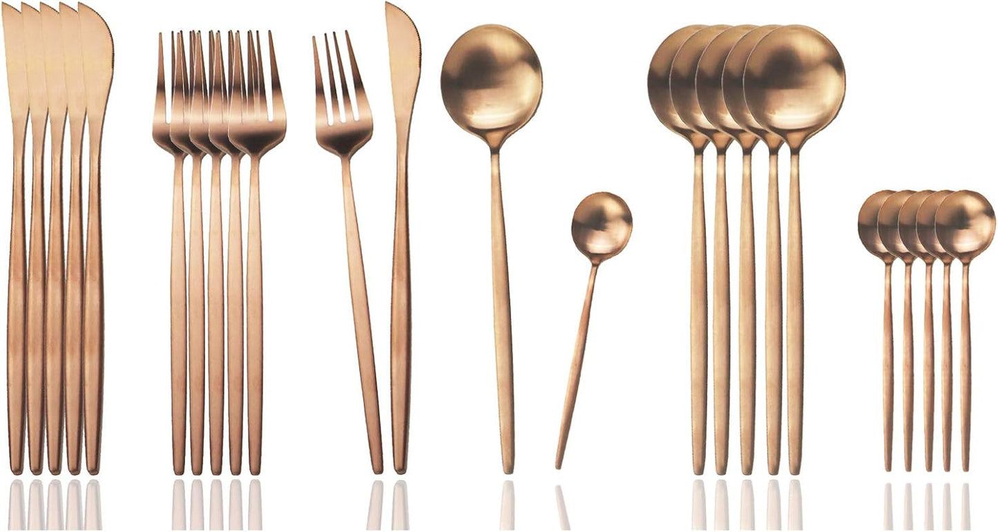 JASHII Silverware Set, 24-Piece Stainless Steel Flatware Set,Kitchen Utensil Set Service for 6,Tableware Cutlery Set for Home, Dishwasher Safe (Matte Rose)