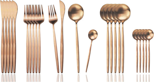 JASHII Silverware Set, 24-Piece Stainless Steel Flatware Set,Kitchen Utensil Set Service for 6,Tableware Cutlery Set for Home, Dishwasher Safe (Matte Rose)