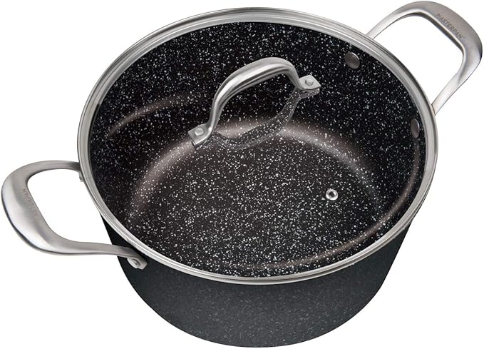 MasterPan 5QT Ultra Non-Stick Cast Aluminum Stock Pot with Glass Lid, 5 Quart, Granite Series