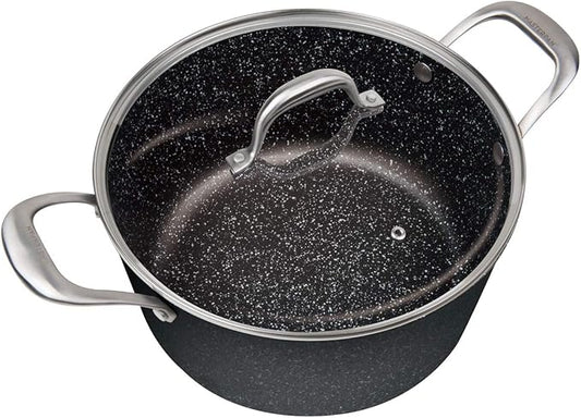 MasterPan 5QT Ultra Non-Stick Cast Aluminum Stock Pot with Glass Lid, 5 Quart, Granite Series