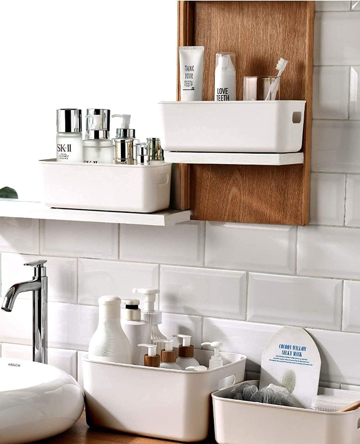 Set Of 6 Plastic Storage Bins,“10.5×8×5.5”Versatile Kitchen Pantry Organization and Storage,for Plastic Storage Container Under Bed,Under Sink Bathroom Organizer (White, 6 Pack Medium)