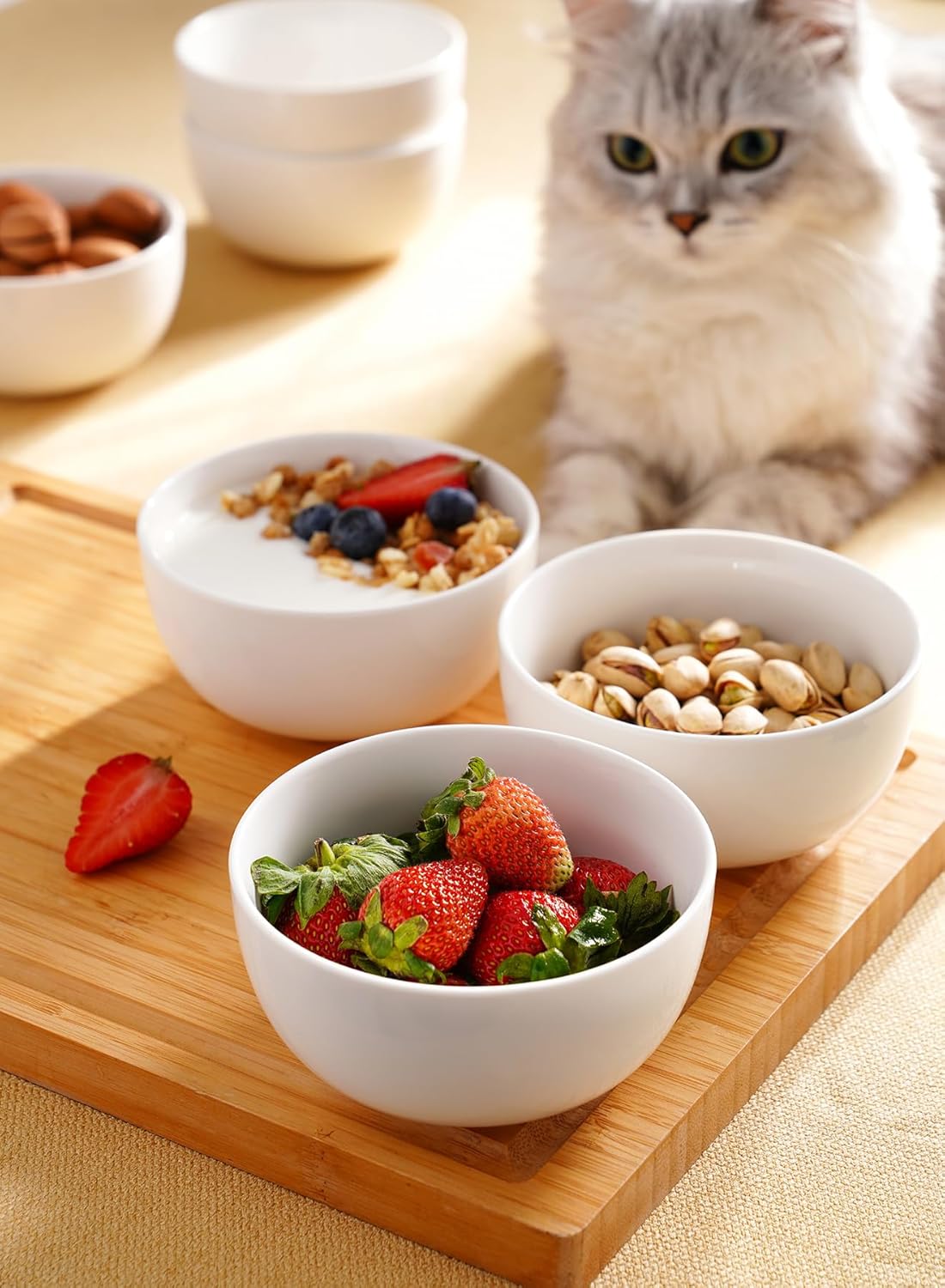 Sweese 20 Oz Porcelain Bowls Set of 6 - Durable for Cereal, Soup, Rice, Pasta, Salad, Oatmeal - Microwave Dishwasher Safe, White