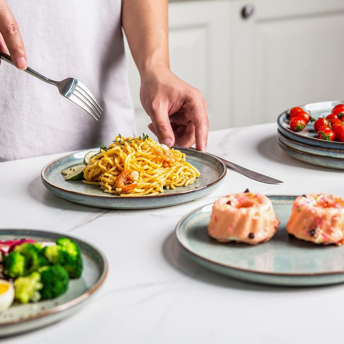 AmorArc Dinner Plates Set of 6, 10.5 Inch Reactive Glaze Ceramic Plates Set, Microwave, Dishwasher Safe, Scratch Resistant, Modern Large Dinnerware Dishes Set Kitchen Stoneware Plates