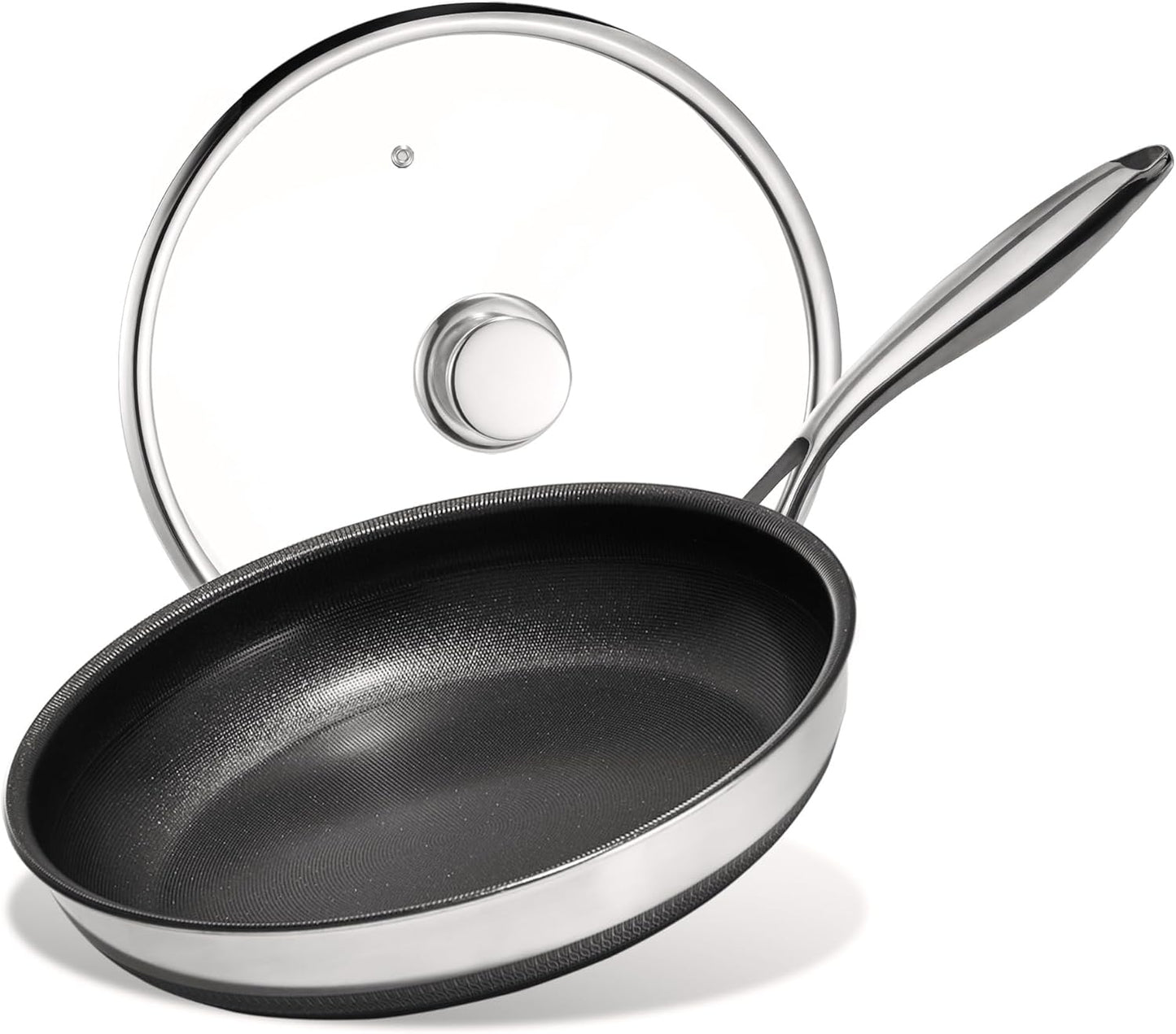 KITEXPERT Non Stick Frying Pans with Lid, 12" Titanium Ceramic Pan Nonstick Stainless Steel Skillet, PFAS PFOA & PTFE Free, Quick-Cool Handle, Dishwasher & Oven Safe, Compatible with All Cooktops