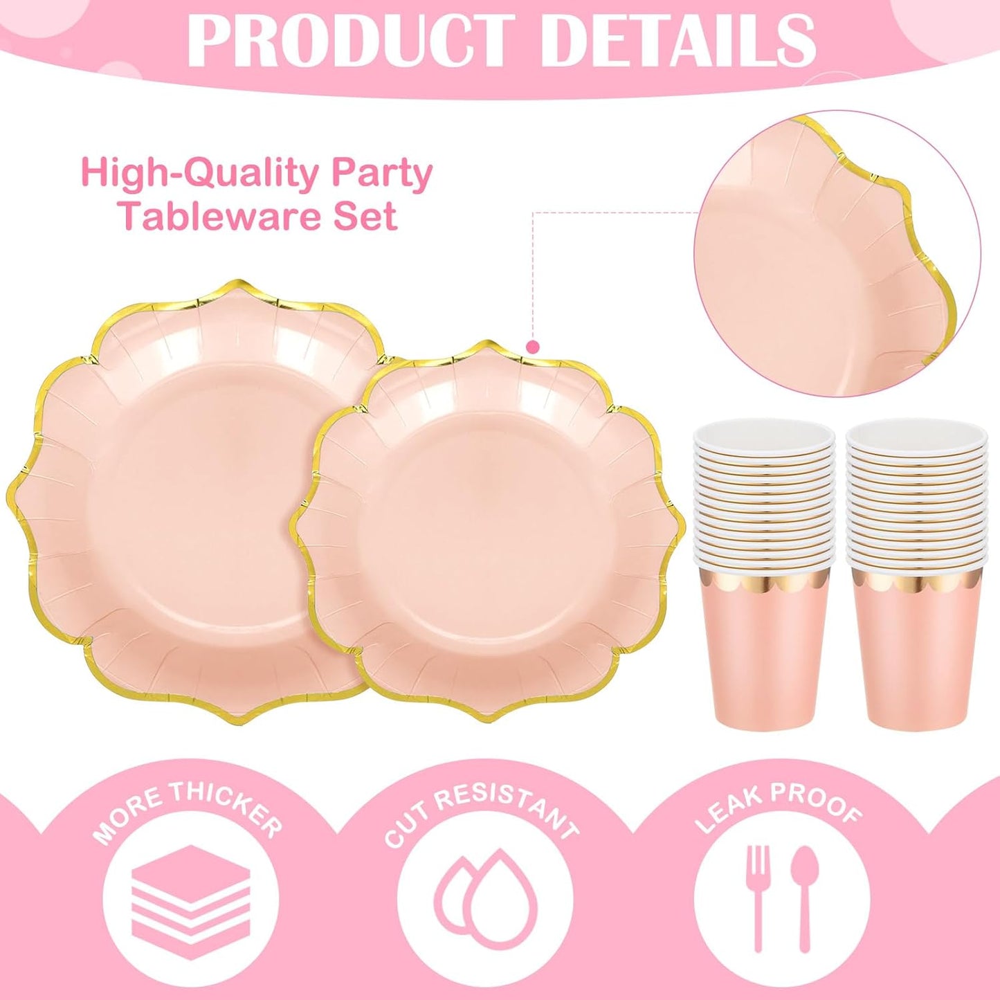 Yaomiao 168 Pcs Pastel Scalloped Paper Plates Cups Napkin with Gold Foil Macaron Colored Disposable Dinnerware Set Serve 24 Guests Princess Birthday Party Baby Shower Decorations(Multicolor,Irregular)