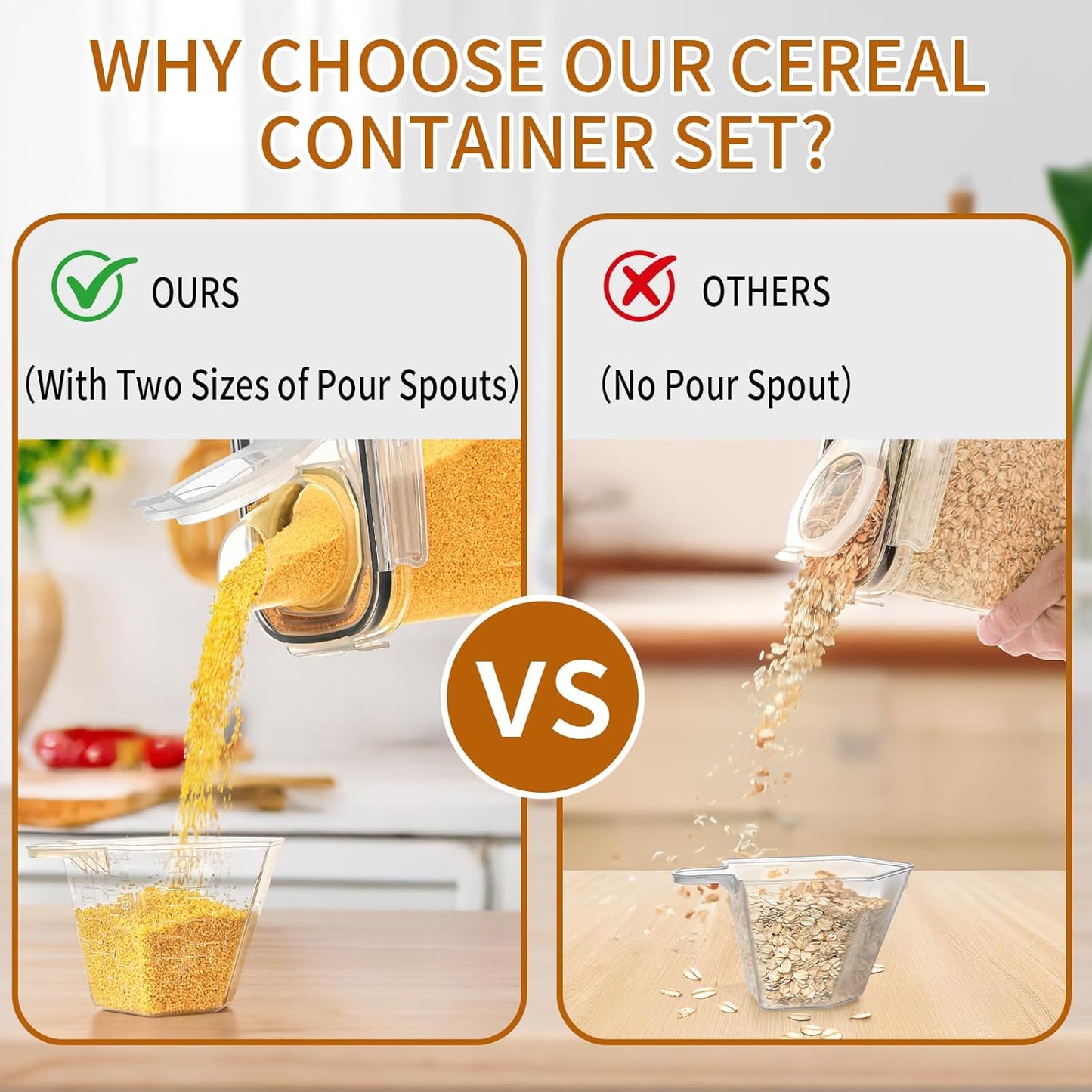 Cereal Containers Storage Set (4L / 135.2oz), 8PCS Airtight Food Storage Containers with Lids, Cereal Dispensers for Kitchen Pantry Organization and Storage with Pour Spout, 20 Labels, Marker