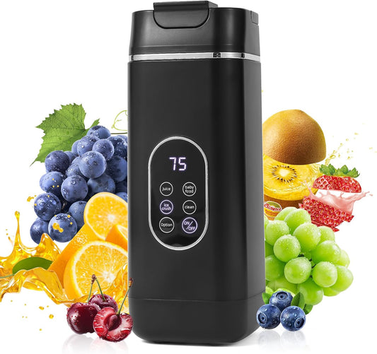 Portable Personal Blender with 12 Stainless Steel Blades – USB Rechargeable for Smoothie Shakes,14 Oz/420ML Cup and Extra Handle Lid, for Travel Sports Gym (Black)