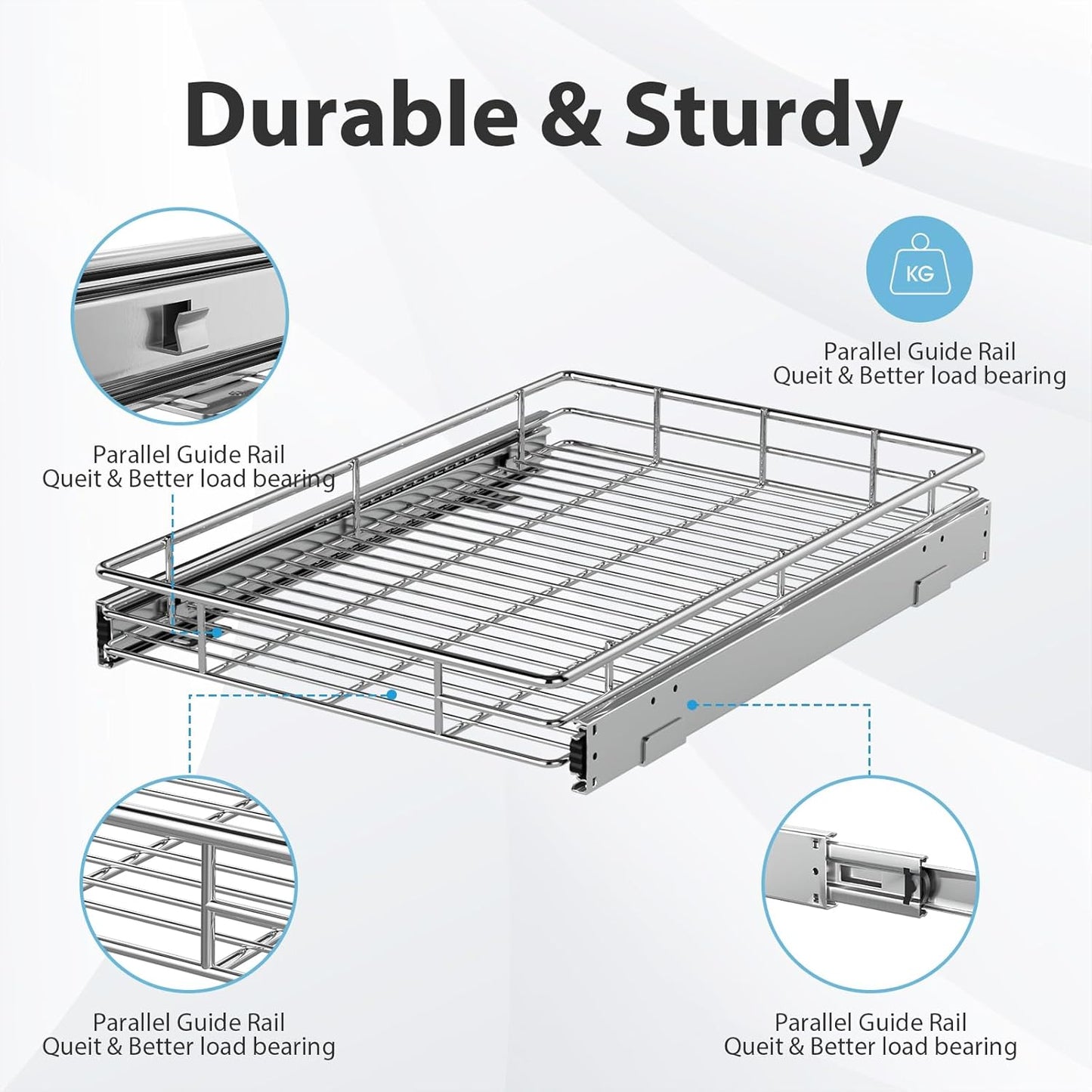 ZOINLIY Pull Out Cabinet Organizer, Versatile Slide Out Kitchen Organizers and Storage,Heavy Duty Drawer Cupboard Storage Basket, Smooth Sliding, Chrome Finish,14.8" W x 21" D