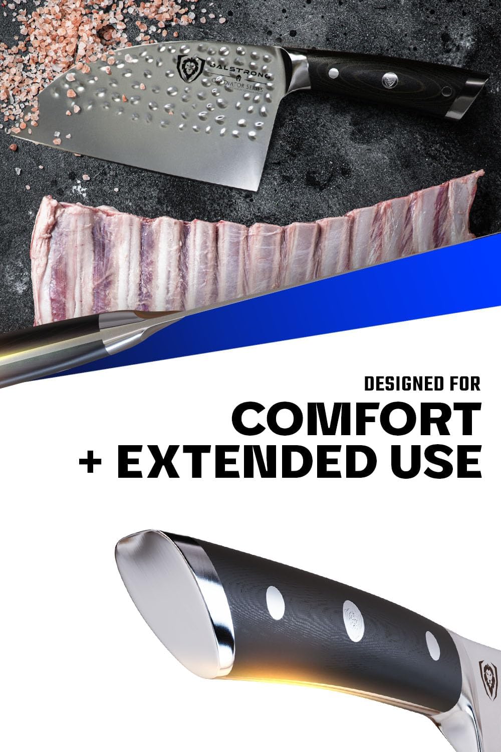 Dalstrong Serbian Chef Knife - 7.5 inch - Gladiator Series Elite - German HC Steel - Meat Cleaver Knife - Hammered Blade Finish - Razor Sharp Kitchen Knife - G10 Handle - w/Sheath - NSF Certified