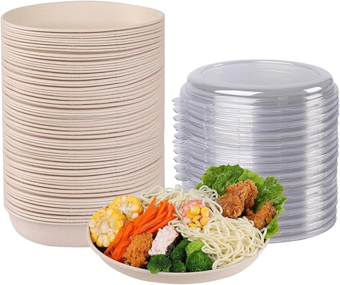 28 oz Oval Disposable bowls with lids,Sugarcane Salad Bowls take away food containers Plant Fibers 50 PACK