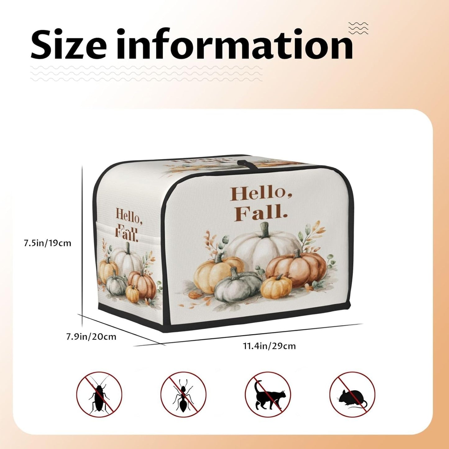 Toaster Cover 2 Slice Watercolor Pumpkin Fall Thanksgiving Kitchen Small Appliance Covers with Pockets Dust and Fingerprint Protection