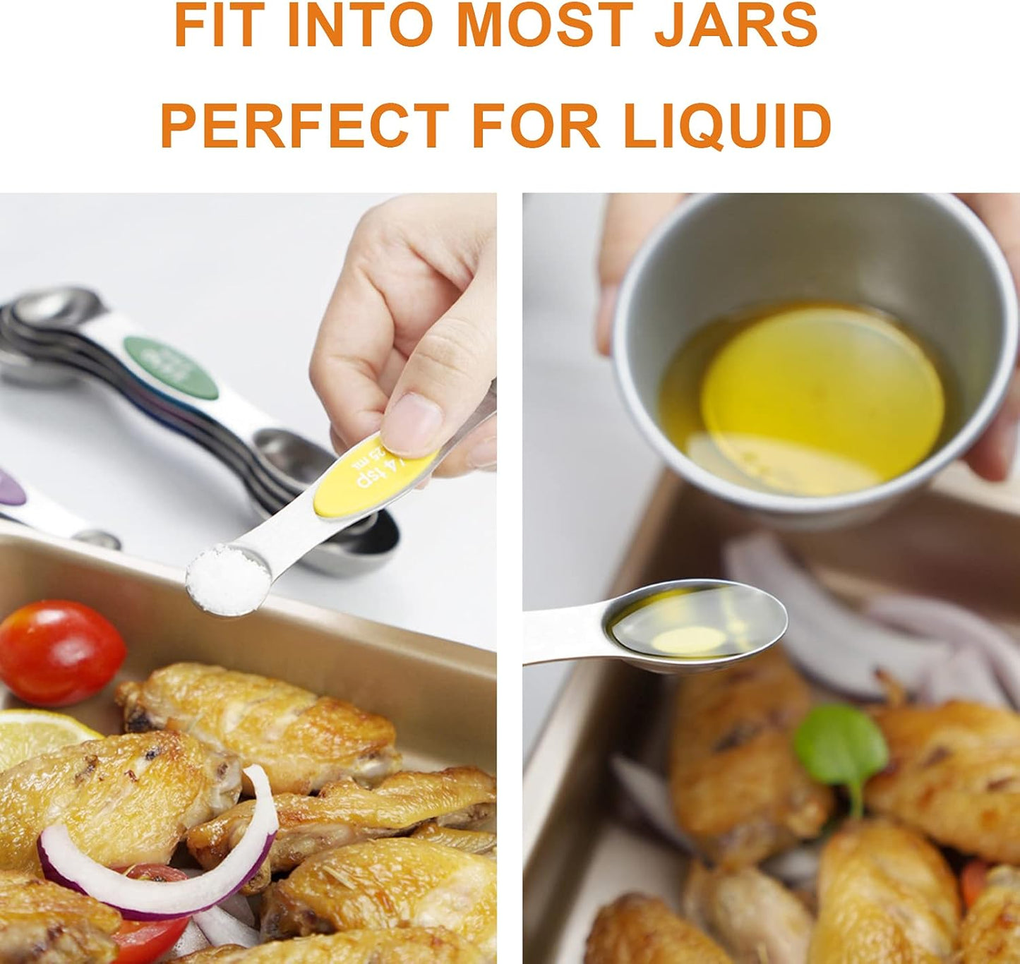 Magnetic Measuring Spoons Set - Stainless Steel Stackable Dual Sided Teaspoon Tablespoon for Measuring Dry and Liquid Ingredients, Measuring Spoons for Cooking & Baking, Fits in Spice Jars, Set of 8