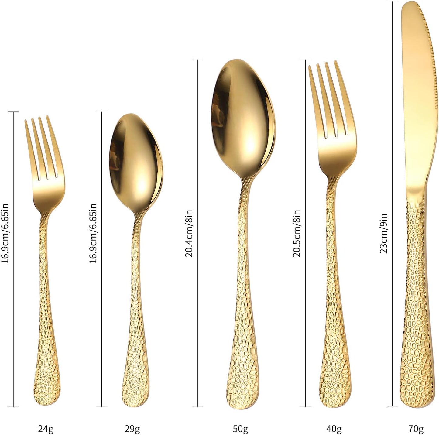 Hammered Silverware Set Gold Flatware Stainles Steel 40 Piece Vintage Eating Utensils Service 8 People include Forks Spoons Knives For Home Kitchen Restaurant Parties